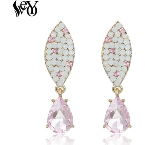 VEYO Rhinestone Water Drop Earrings for Women Leaf shape Top Quality Fshion Best Selling Brincos