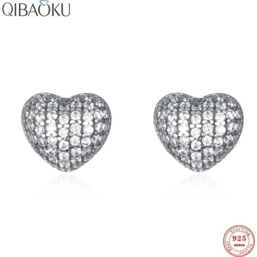 Real 925 Sterling Silver Stud Earrings Love Heart Zircon Ear Jewelry for Women Luxury Exquisite Trendy Earrings Gift