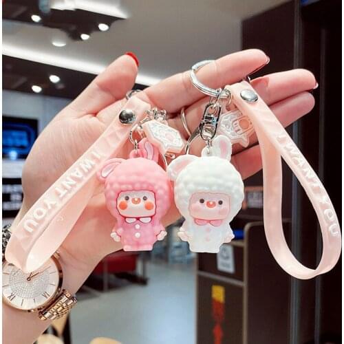 Silicone lovely Rabbit Pendant Keychain Cartoon Doll Bag Pendant Small Gift Creative Gift Key Chain