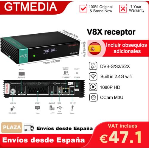 GTMEDIA X8 Satellite TV Receiver, V8X Decoder DVB-S2 S2X 1080P Full HD H.265 2.4G WIFI Ccam Upgrade From V8 NOVA Stock in Spain