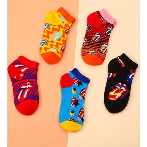 Woman Short Socks Tongue Printed Unisex Men Casual CottonJapanese Style Harajuku Funny Female Male Women Ankle Socks