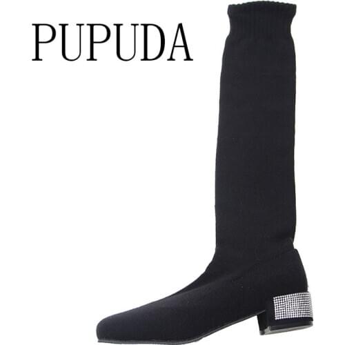 PUPUDA Women Boots Platform Breathable Knee High Sock Boots Comfortable Elasticity Chunky Boots Women New Casual Shoes Female
