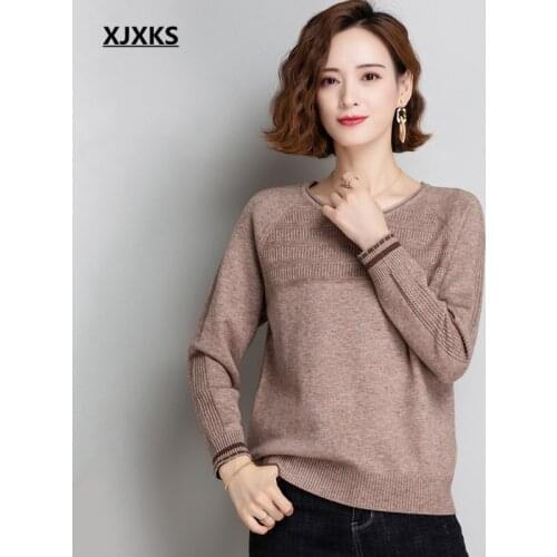 XJXKS 2021 spring autumn new high-end wool knitted sweater women pullover round neck long-sleeved solid color women sweater