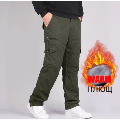 Winter Fleece Thick Trendyol Pocket Cargo Pants Men Warm Baggy Wide Leg Military Army Camouflage Elastic Waist Casual Overalls