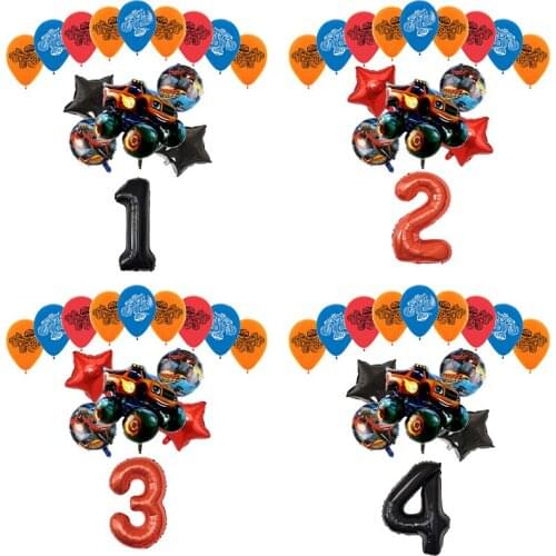 15Pcs Blaze Monster Foil Balloons Cartoon Sports Car Latex Ballons Birthday Party Decoration Machines Racing Racecar Toys