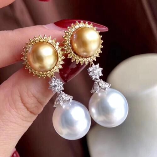 2Pairs/Lot Luxury Drop Earrings Settings For Double Pearls S925 Sterling Silver DIY Jewelry Findings&Components