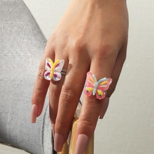 2pcs/Set Adjustable Butterfly Finger Ring Open Design Cute Fashion Silver Color Jewelry For Women Young Girl Child Gift