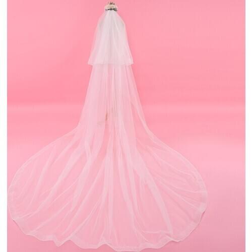 3.5 Meters Two Layers Tulle Cathedral Wedding Veil Ivory Champagne Bridal Veil With Comb Velos De Novia Long Veil Of The Bride