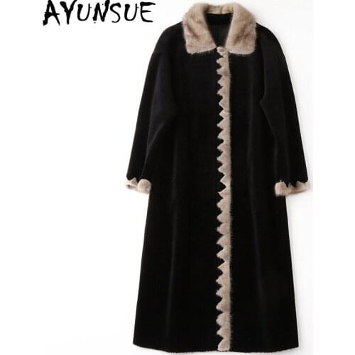 AYUNSUE Autumn Winter Real Fur Coat Women Clothes 2020 Sheep Shearing Wool Jacket Mink Fur Collar Abrigo Mujer HQ18-ZZH1821C