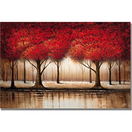 Large long 100% Hand-painted 3d Modern red flower Oil Painting on Canvas landscape pictures wall Decoration for Living room