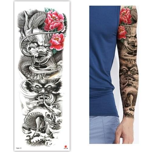 Large Arm Sleeve Tattoo Dragon King Rose Snake Waterproof Temporary Tatoo Sticker Eagle Eye Leopard Men Full Skull Totem Tatto
