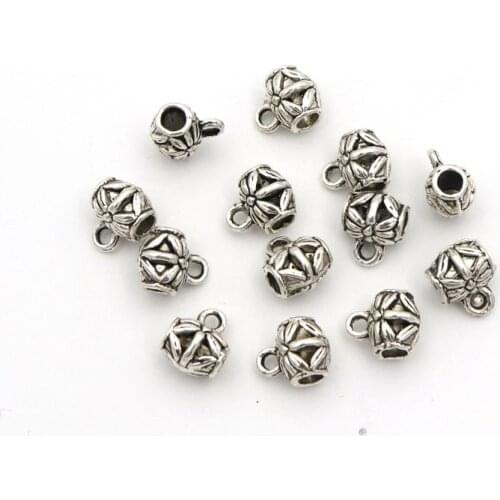 50pcs Tibeten Silver Flower Big Hole European Beads Slide Connector Charms For Jewelry Making Findings Wholesale Accessories