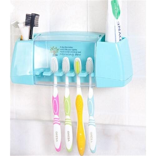 Hot Sale Toothbrush Holder Bathroom Kitchen Family Toothpaste Storage Shelf Wall Sticker Holder Wall Stand Hook Cups Organizer