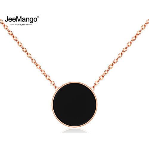 JeeMango Stainless Steel Black Acrylic Short Chokers Necklaces For Women Rose Gold Fashion Chain & Link Pendant Jewelry JN17057