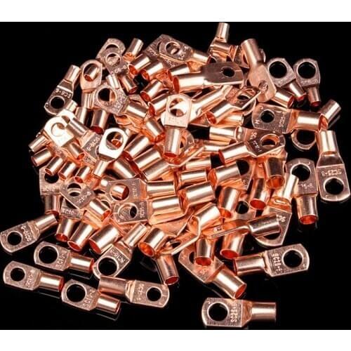 50/100Pcs SC6-6/SC6-8/SC10-6/35-8/50-8/70-8 Tinned Copper Lugs Ring Terminals Battery Bare Cable Electric Crimp Wire Connectors