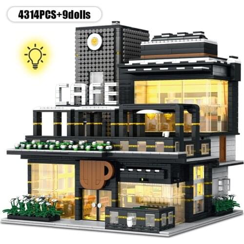 City Street View Series Building Blocks Modern Corner Cafe Bar Architecture Bricks Friends House MOC Toys for Kids Gifts