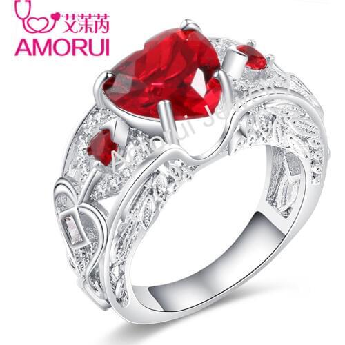 Angel Wings Cubic Zirconia Ring Silver Color Black Gun Plated Engagement Rings for Women Blue Purple Red Crystal Birthstone Ring