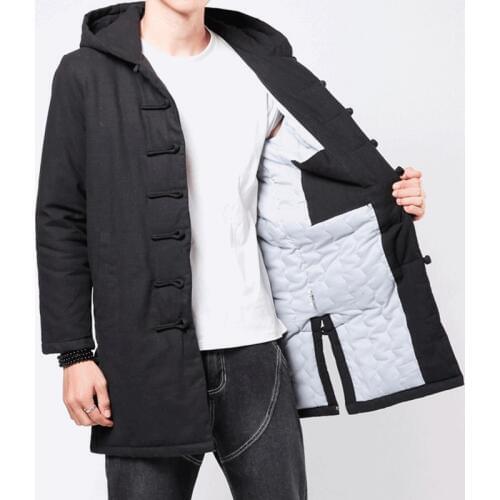 Vintage Winter Men Parkas Cotton Traditional Chinese Clothing For Men Hooded Trench Padded 2019 Men Jackets Coats KK3262