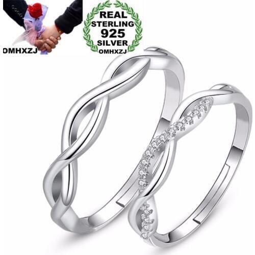 OMHXZJ Wholesale European Fashion Woman Man Party Wedding Gift Silver Lovers AAA Zircon Resizable 925 Sterling Silver Ring RR246