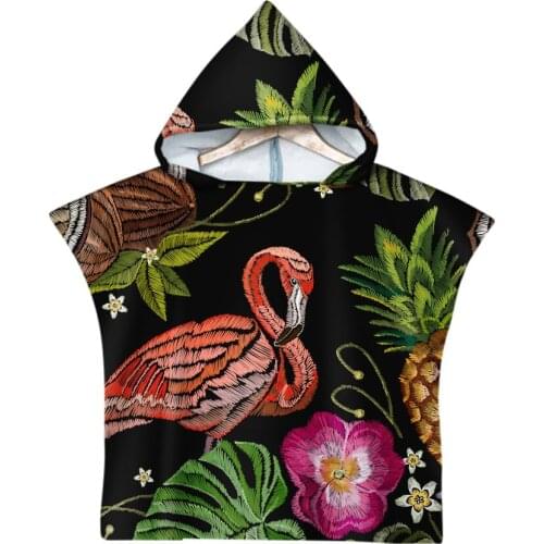 Flamingo Hummingbirds Embroidery Design Pattern Microfiber Beach Towel For Kid Children Quick-drying Bath Towel Swimming Cloak