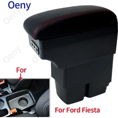 For Ford Fiesta Armrest box Interior Parts special Retrofit parts Car Armrest box Center Storage box with USB LED light
