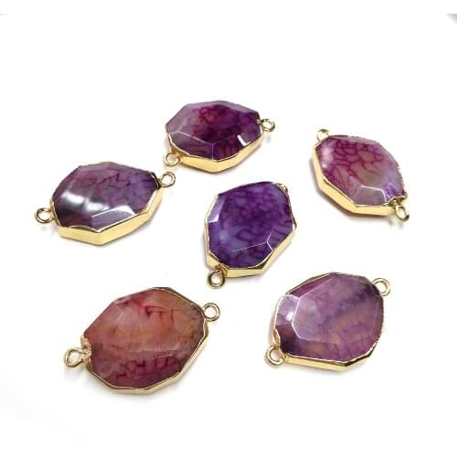 Natural Stone Agates Pendant irregular shape Double hole connector Pendants for Jewelry Making DIY Necklace Accessories 23x35mm