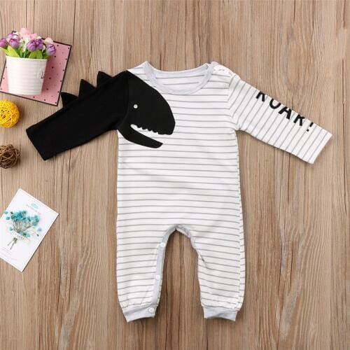Pudcoco Newest Fashion Newborn Baby Boy Girl Clothes Dinosaur Print Sleeve Striped Cotton Romper Jumpsuit Outfit Playsuit