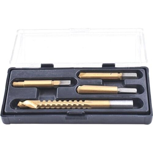 Cutting Head Bolt Extractor Woodworking Slot Broaching Saw Drill Bit Packed in Plastic Box 4-Piece Set Tapper Sets