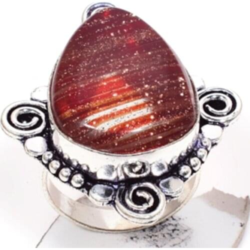 Dichroic Glass Ring Silver Overlay over Copper, USA Size 7.75 , R5614