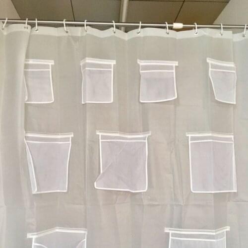 PEVA Mesh Pocket Shower Curtain with Metal Grommets Mould proof for Phone Tablet 180x180cm