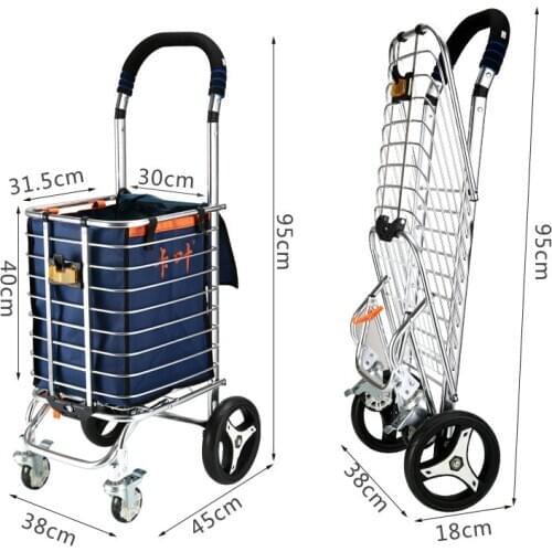 Portable Flat Land Four-Wheeled Shopping Cart, Folding Household Trolley with Cover For Groceries