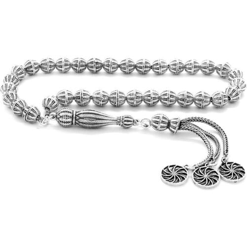 Tesbihane Wheel Tassels Filigree Model Sphere Cut 925 Sterling Silver Prayer Beads