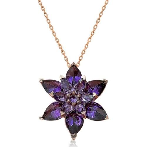 Tevuli 925 Sterling Silver Purple Lotus Flower Necklace
