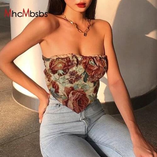Vintage Corset Tops To Wear Out Handmade Floral Sexy Bodycon Bustiers Crop Top Camis For Women Strapless Tank Club Party Outfit