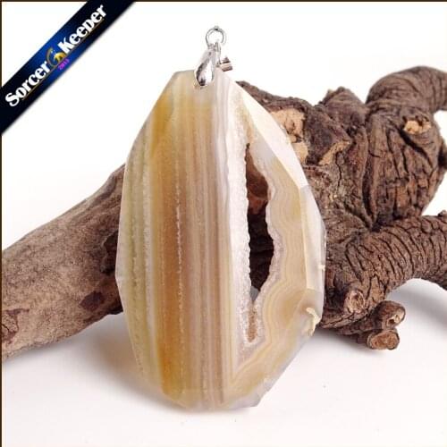 High Quality Natural Crystal Cluster Gem Stone Jewelry Polished Faceted Agates Slice Beads Pendant Necklace for Women YS308