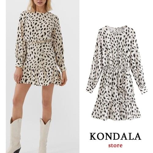 Casual dress women cow animal print long sleeve dress office lady high waist Elastic vestidos vestidos mujer ropa mujer ZA 2020