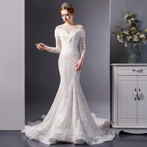 6100 mermaid wedding dresses vestido de noiva festa de casamento mariée suknia ślubna ball gown femme lace women bruidsjurken