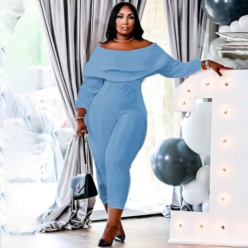 ZJFZML ZZ Women Clothing Jumpsuit Plus Size Slash Neck Long Sleeve Off Shoulder One Piece Overll Romper Dropshipping Wholesale