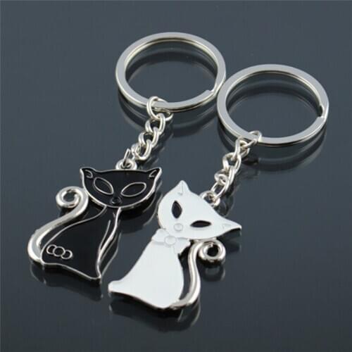 1 Pair Couple Cat Car Keychain For Lovers Alloy Fashion Jewelry Ring