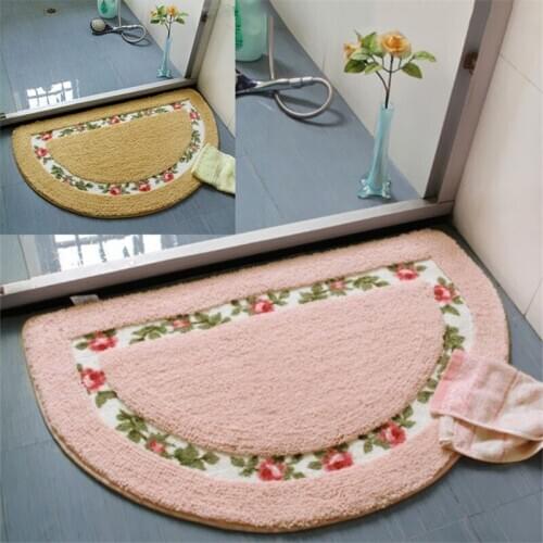 1Pcs Semicircle Flower Design Luxury Bedroom Mat Jacquard carpet non-slip mat living room bath room kitchen toilet door mat