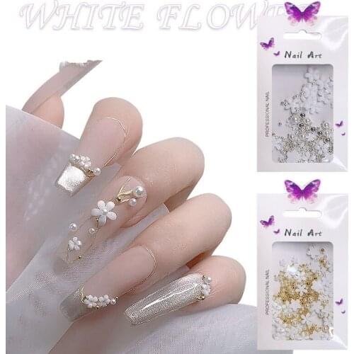 1Pack Mixed Size White Resin Flower Nail Art Decoration 3D Rhinestones Silver Gem Manicure Tool Accessories For DIY Nail Design