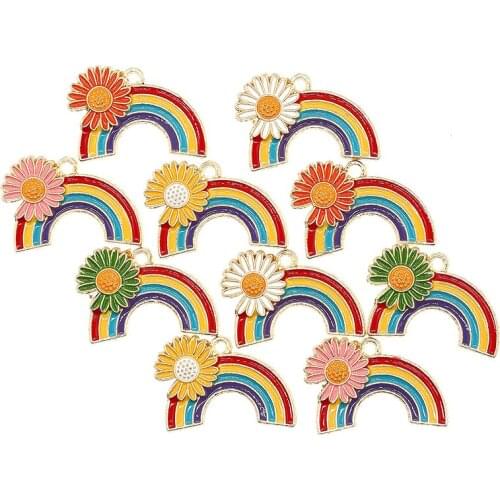 10pcs Chrysanthemum 27*18mm Rainbow Enamel Flowers Charms Pendant For Necklace Bracelet DIY Fashion Jewelry Accessories Findings