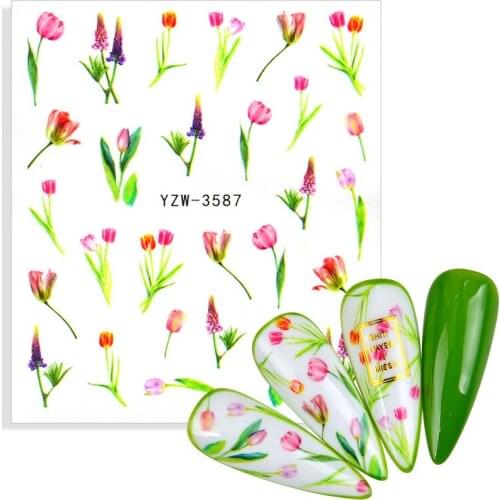 2021 NEW Simple Green Theme Water Decal Sticker Flower Leaf Tree Summer DIY Slider For Manicuring Nail Art Watermarks Tattoo