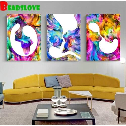 3pcs 5D DIY Diamond Painting Abstract couple Full Square round Drill Diamond Embroidery Cross Stitch G245