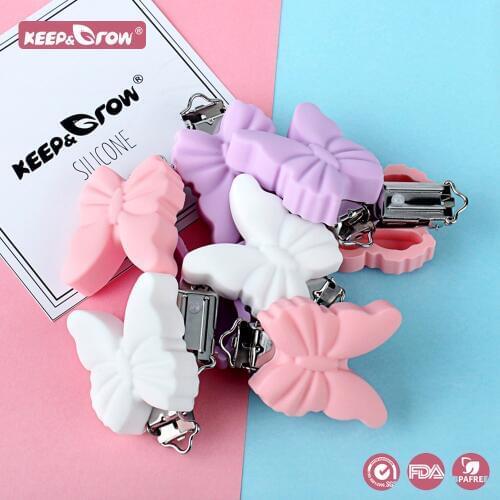 Keep&Grow 3Pcs Butterfly Silicone Pacifier Clips Holder Baby Teething Toys DIY Nipple Chain Accessories BPA Free Baby Teethers