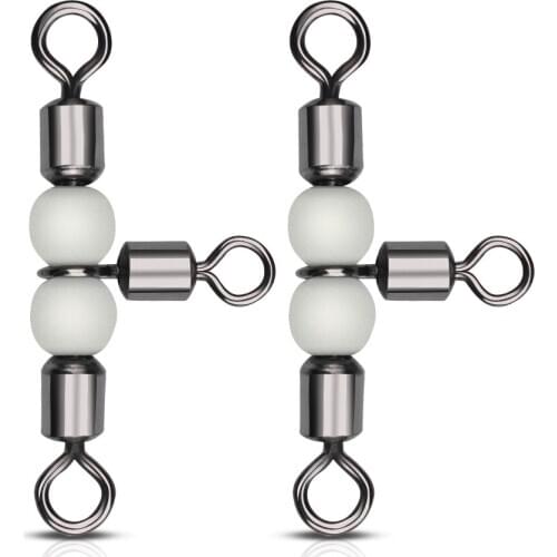 5pcs Bearing Barrel Ring Fishing Connector Rolling Swivel 3 Way Fluorescent Beads Fishhook Lure Line Fishing Tackle