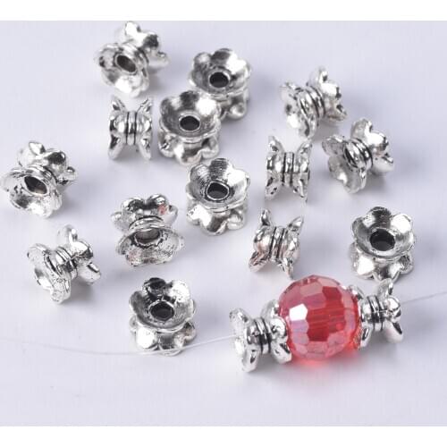 50pcs Tibetan Silver Color 8x5mm Metal Loose Spacer Beads lot Bead Caps for Jewelry Making DIY Crafts Findings