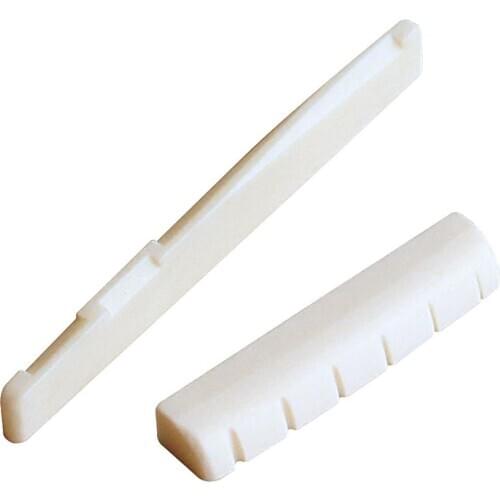 6 String Acoustic Guitar Bone Bridge Saddle and Nut and 6pcs Ebony Guitar Bridge Pins White+Black