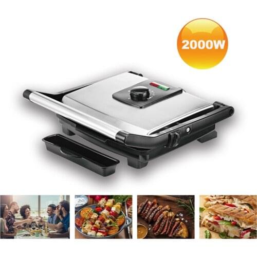 2000W Non-Stick Electric Toastie Panini Maker Stainless Steel Tabletop Electric Grill Oven Griddle Hot Plate Cookware EU Plug