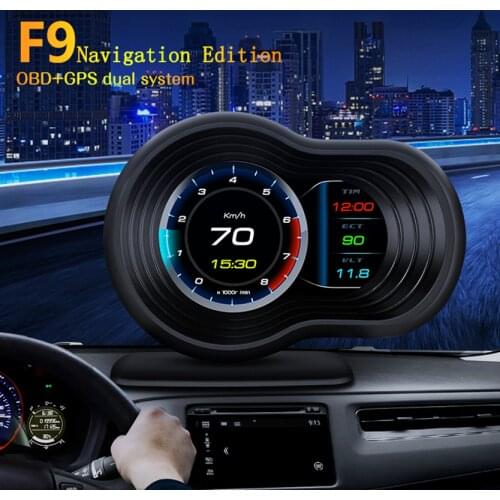 Car HUD OBD + GPS Dual System Smart Head Up Display with Navigation Speedometer Alarm Ambient Light Overspeed Warning System